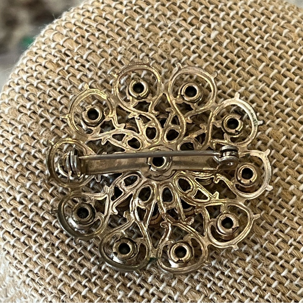 Vintage Gold tone AB Aurora Borealis Brooch - Picture 2 of 2
